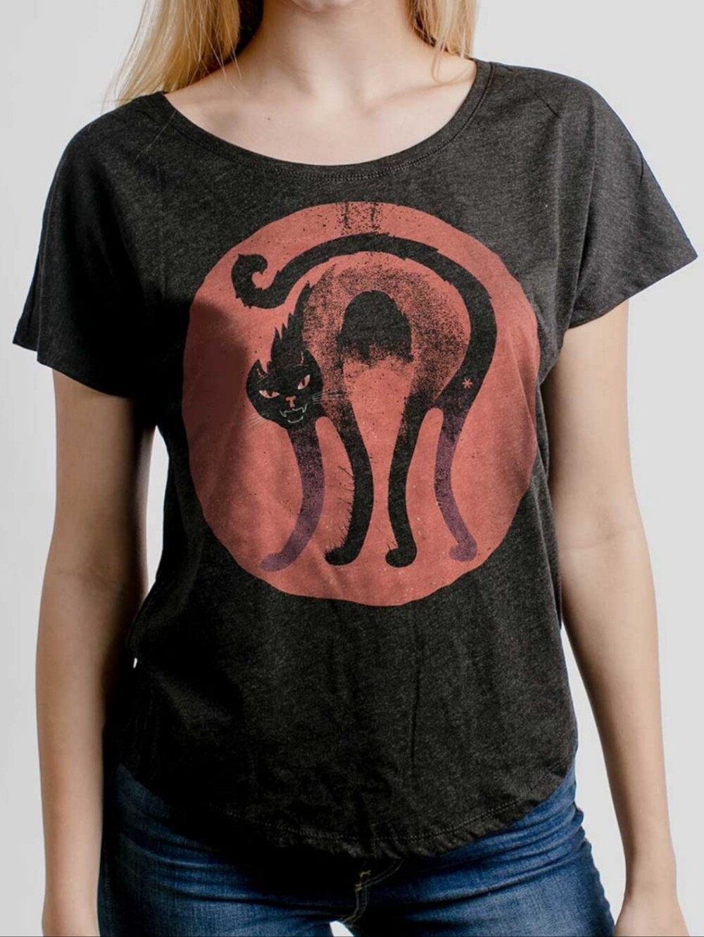 Curbside Halloween Cat XL Womens Black Short Sleeve Tee Summerween